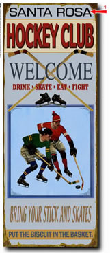 Personalized vintage tin sign for hockey clubs also available in wood plank.