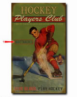 Personalized vintage tin sign for hockey players also available in wood plank.